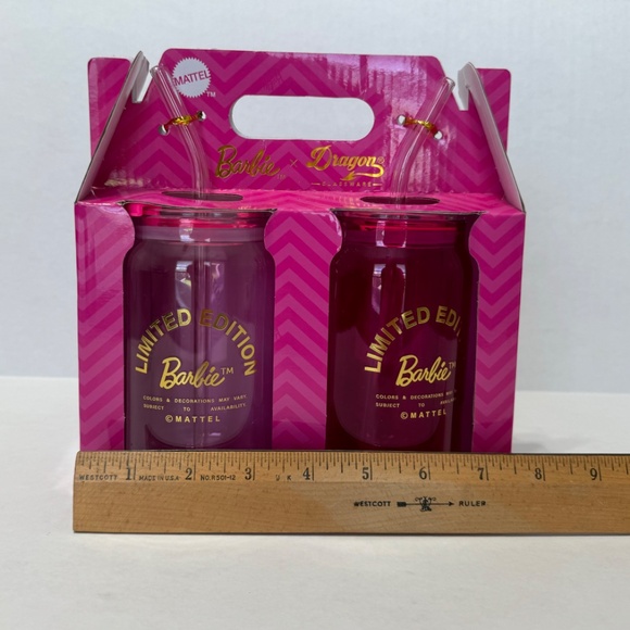 Barbie Limited Edition x Dragon Set of 2 Pink Glass Tumblers - Picture 3 of 7